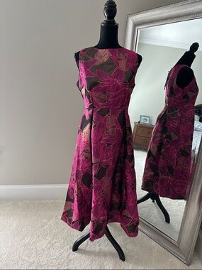 Floral Fuchsia Midi Dress with Dark Base